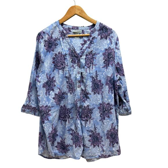 Catherines Women’s Petite Blouse 0X 14/16 Floral Button-Up‎ Plus Size - Picture 1 of 8